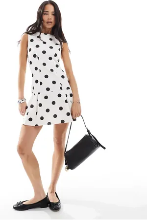 Miss Selfridge Pleated skirt dropwaist polka dot mini dress