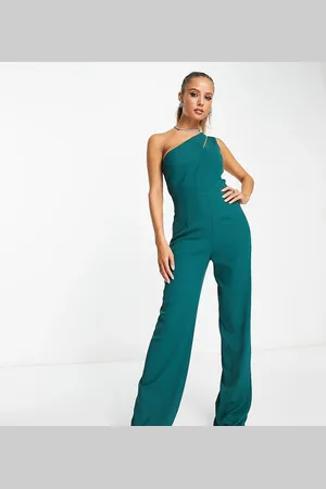 Vesper Bengaline one slash shoulder jumpsuit in forest