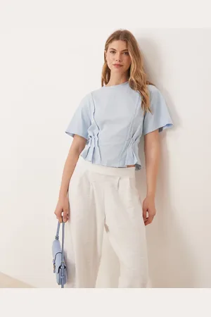 ASOS Seam detail short sleeve corset waist t-shirt in baby