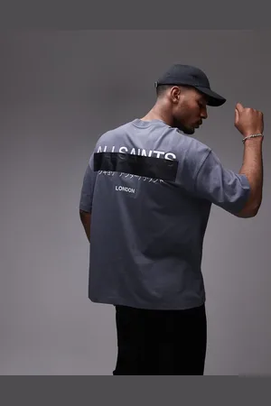 AllSaints Redact oversized embroidered logo t-shirt in pitched