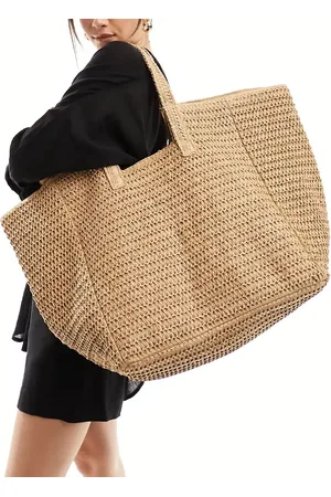 South Beach Oversized woven shoulder bag in beige