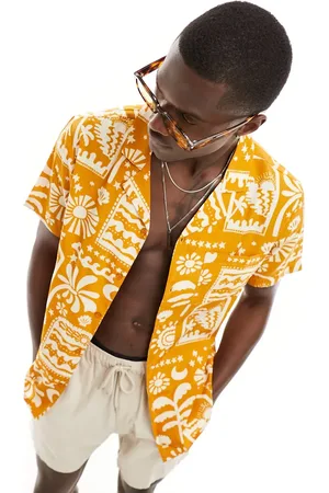 Another Influence Beach shirt co ord in rust summer scene print