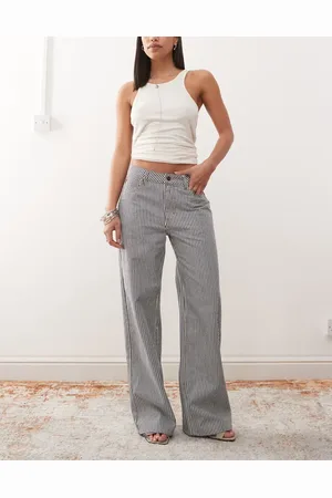 Lioness Top model low rise wide leg jeans in blue and white stripe