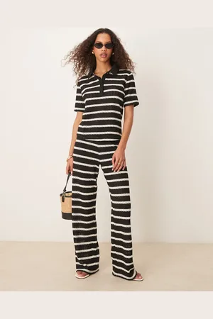 JDY Crochet trousers co-ord in & white stripes
