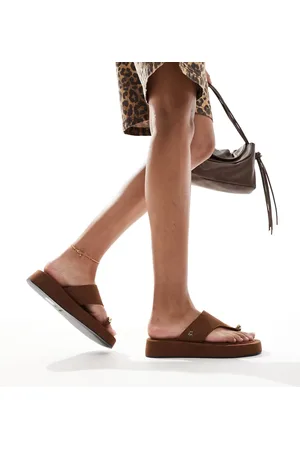 4th & Reckless Gold toe ring detail platform sandals in faux suede