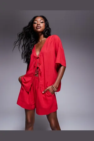 Princess Polly Linen blend tie front shirt and shorts full set in