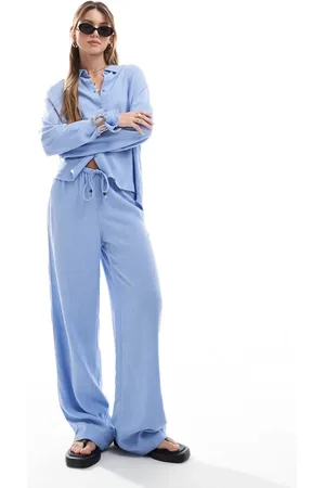 ONLY Linen mix pull on wide leg trousers co-ord with beads detail in light