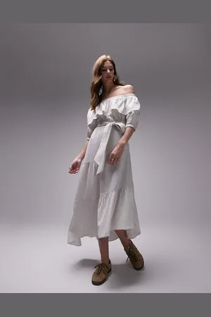 Topshop Bardot midi dress in ivory