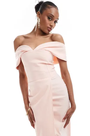 Vesper Tall bengaline bardot sweetheart neck wrap midaxi dress in baby