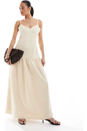4th & Reckless Linen blend dropped waist cami maxi dress in buttercream