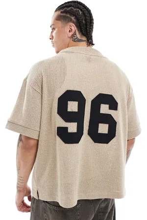 River Island Crochet baseball shirt in stone