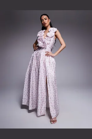 ASOS Cotton sateen plunge drop waist corsage maxi dress in ditsy floral