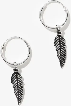 Kingsley Ryan Hoop earrings with feather charm in sterling