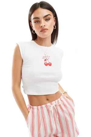 Stradivarius Cherry tee with open back in