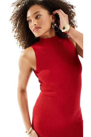 Bershka High neck fine knit mini dress in