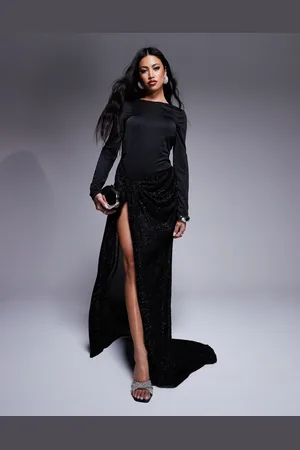 ASOS Premium long sleeve contrast textured maxi dress in