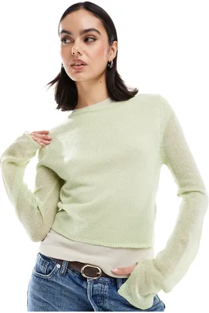 ASOS Crew neck jumper in loose knit in sage