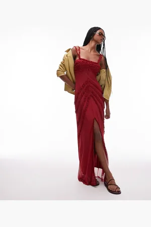 Laagam Arabella ruffle maxi dress in burgundy