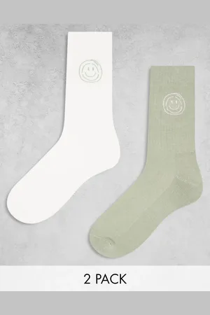 ASOS 2 pack sport sock with smile embroidery in and ecru