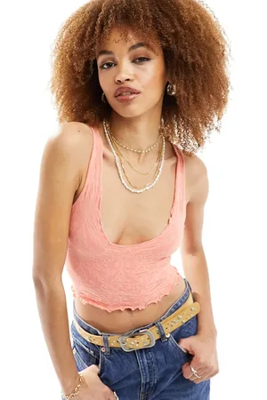 Free People Lettuce edge cropped cami top in burnt coral