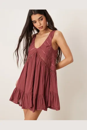 ASOS Hanky hem mini dress with scoop neck in washed burgundy