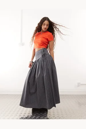 COLLUSION Drop waist print maxi skirt in grey check