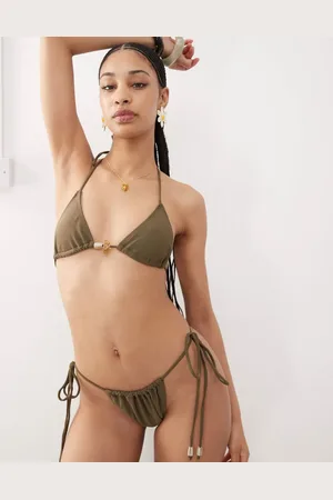 Motel Leyna bead detail bikini bottoms in olive