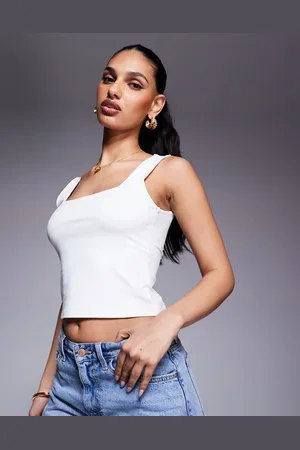 ASOS Polyamide slinky square neck top in ivory