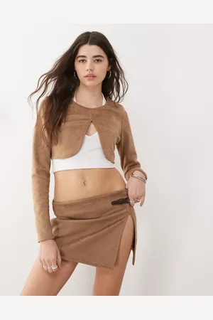 COLLUSION Faux suede long sleeve crop top in