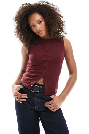 ASOS Super soft brushed sleeveless button through top in plum