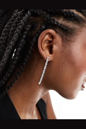 True Decadence Baguette crystal drop earrings in silver