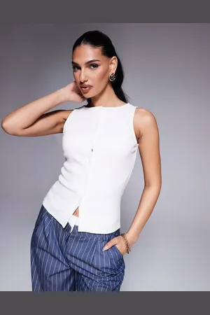 ASOS Wide neck button through tank top in ivory