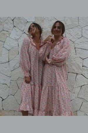 Labelrail X Collyer Twins frill midaxi dress with balloon sleeves in pink ditsy print