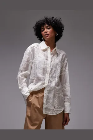 MANGO Lace embroidered shirt in