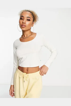 Urban classics Cropped long sleeve scoop neck t-shirt in