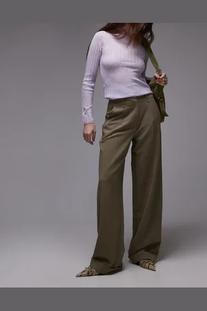 Topshop Twill straight leg trouser in mushroom