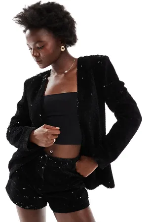 ASOS Collarless nipped waist velvet sequin blazer in
