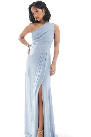 TFNC Bridesmaid chiffon maxi dress with wrap skirt in dusty
