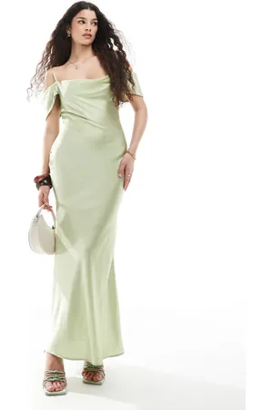 New Look Bardot satin midaxi dress in sage