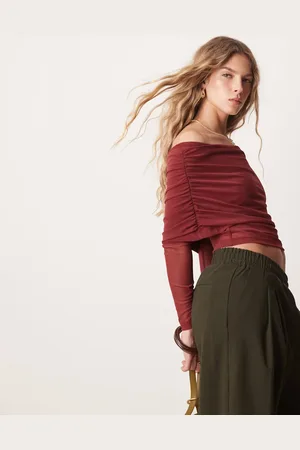ASOS Extreme foldover mesh asymmetric long sleeve top in fig