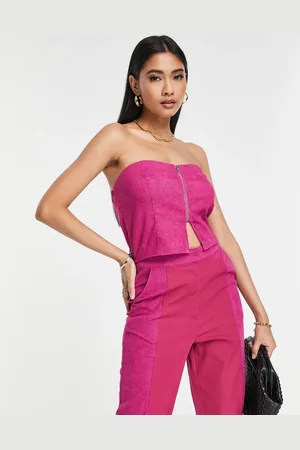 Lola May Zip through crop top co-ord in berry pink