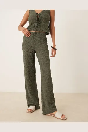 MANGO Crochet wide leg trouser co-ord in khaki