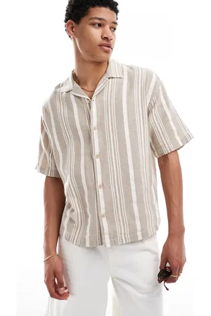 Pull&Bear Rustic striped shirt in stone