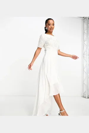 Beauut Petite Bridal embellished 2 in 1 dress with high low hem in ivory