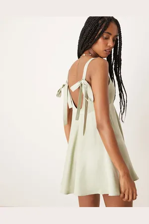 ASOS Satin bow back a line mini dress in sage