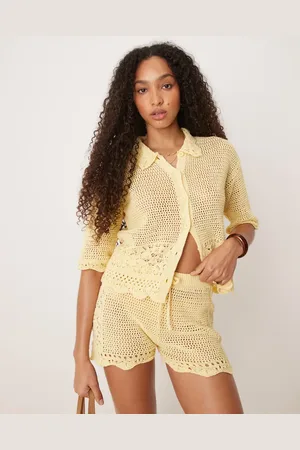 ASOS Crochet knitted shirt in buttermilk