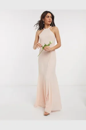 TFNC Bridesmaid high neck maxi dress in light blush