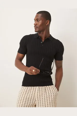 ASOS Muscle fit knitted rib polo t-shirt in