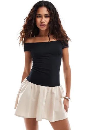 Motel Yael off-shoulder mini dress in and ecru