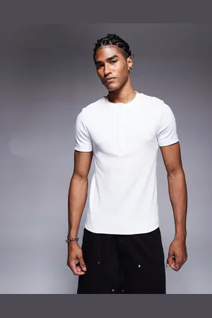 ASOS Muscle fit rib t-shirt with henley neck in